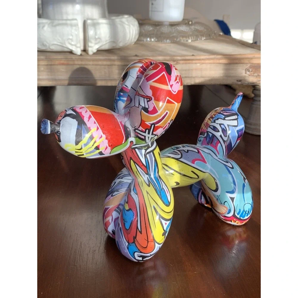 Graffiti Balloon Dog Statue - Modern Pop Art Sculpture, Multicolor Home‎ Deco